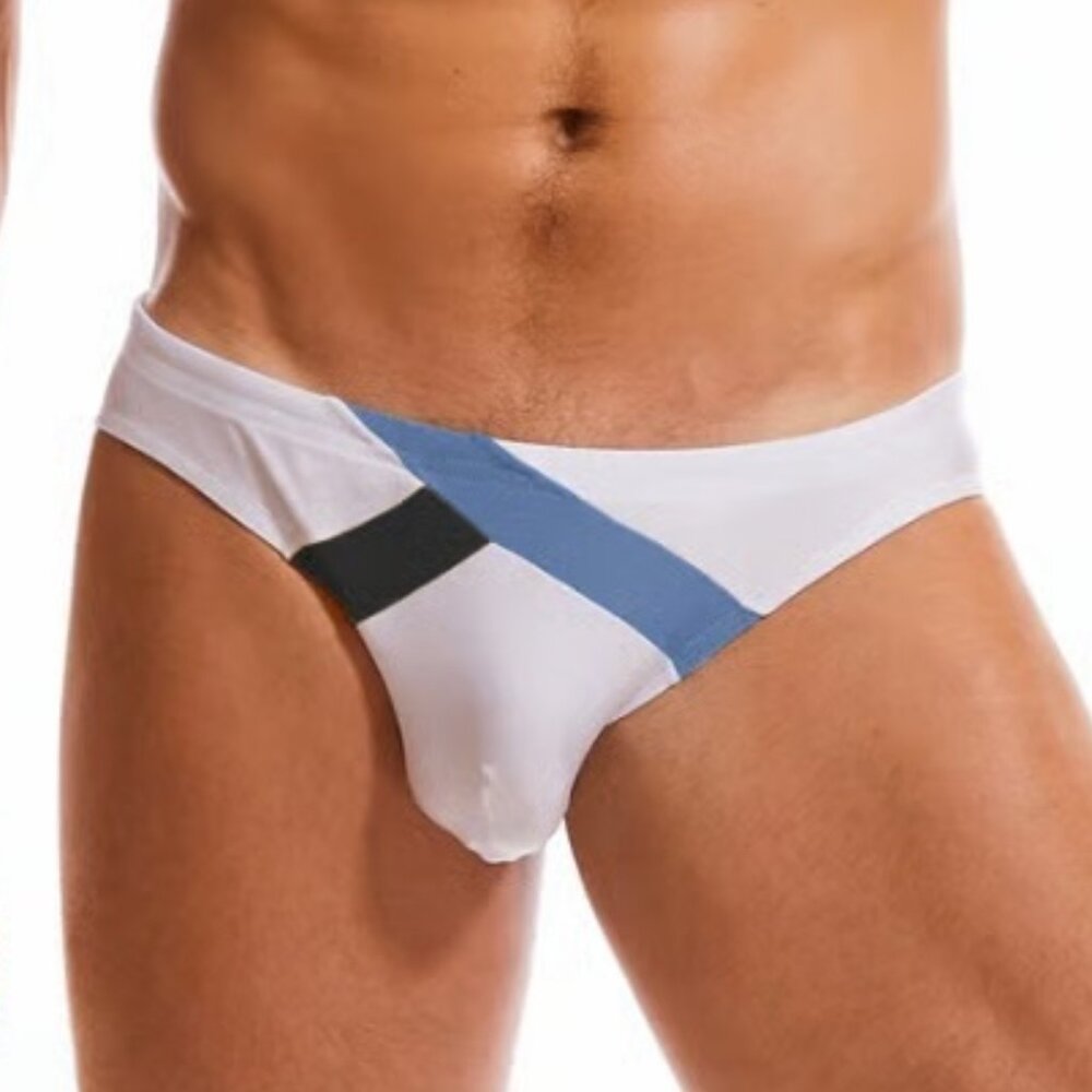 N2N Bodywear SWIM BRIEF, XL, White w Black/Blue, CV30 Chillin Vortex Sport, New